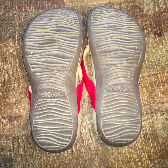 Vionic Orthaheel Mona Red Patent Flip Flop Thong Sandals Womens 8 W Classic - Picture 7 of 8